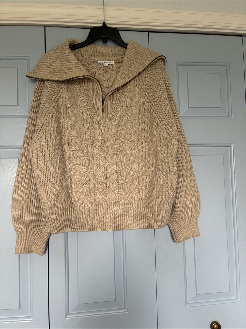 Cozy Cable-Knit Half-Zip Sweater - Beige